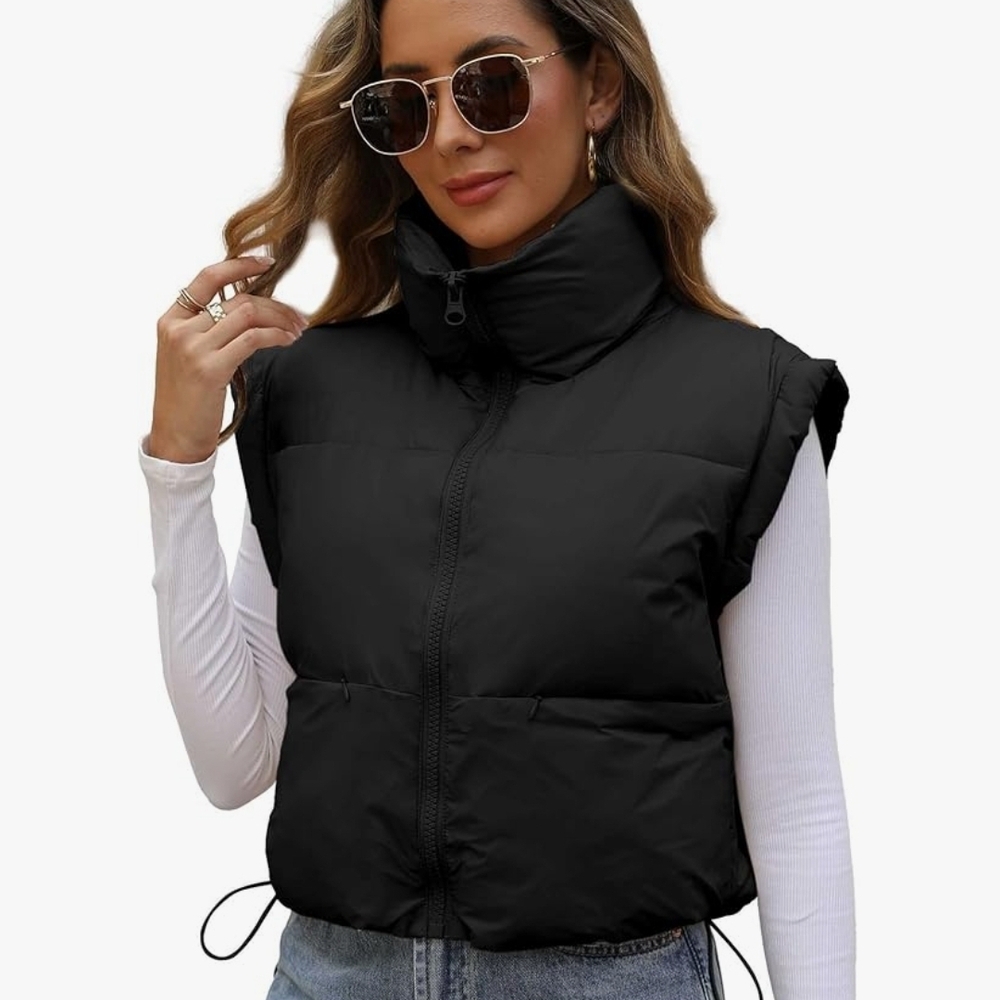 New Songling Black Puffer Cropped Vest Medium